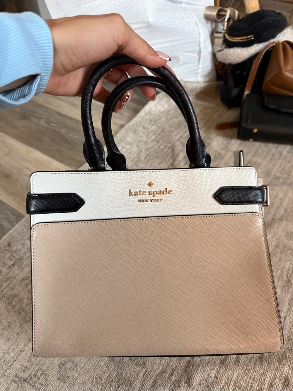 NWOT kate spade Two-Tone Beige, White & Black Leather Satchel